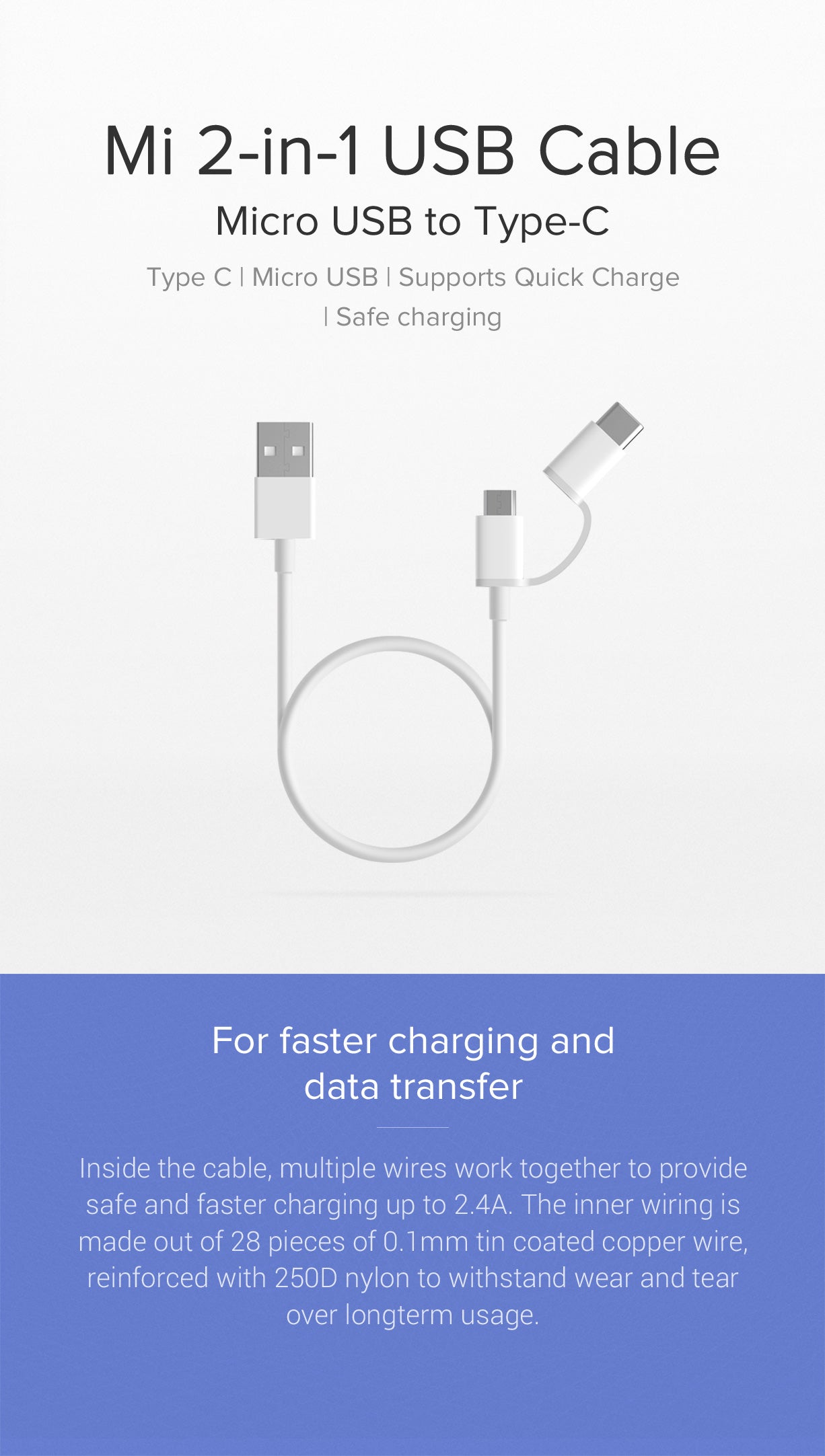 Mi 2-in-1 USB Cable (Micro USB to Type C)