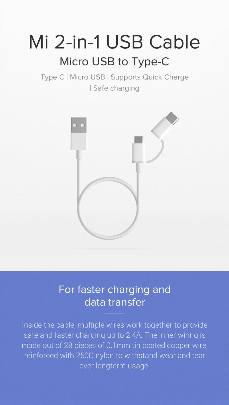 Mi 2-in-1 USB Cable (Micro USB to Type C)