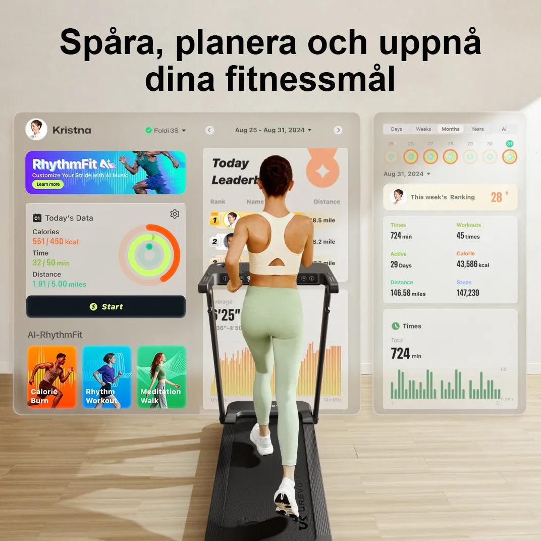 UREVO Foldi 3S Auto-inclined löpband 420 x 1080 mm 12 km/t